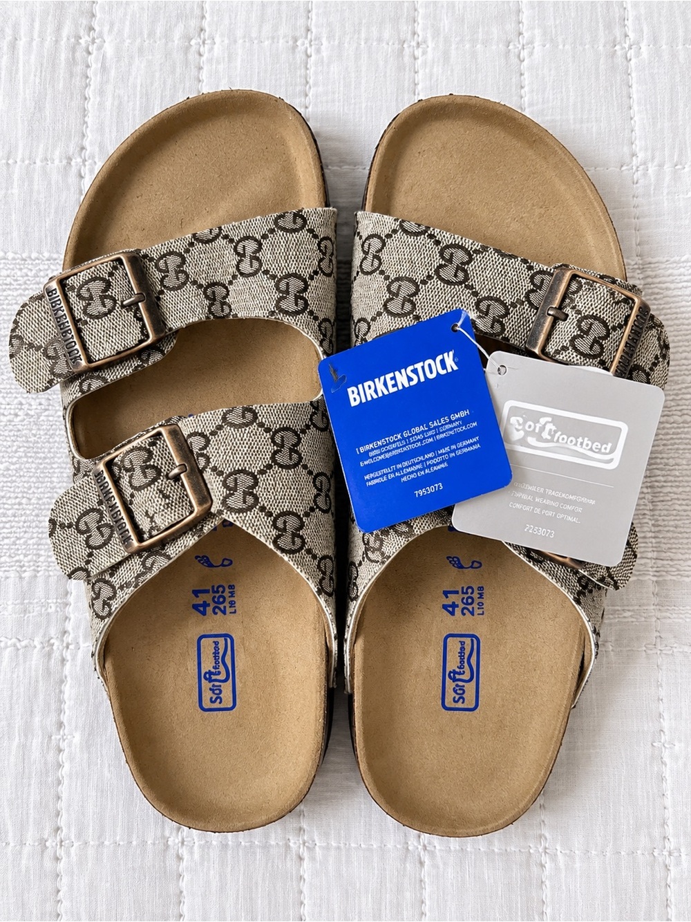 Birkenstock Men’s Double Strap Sandals in Beige Monogram Print